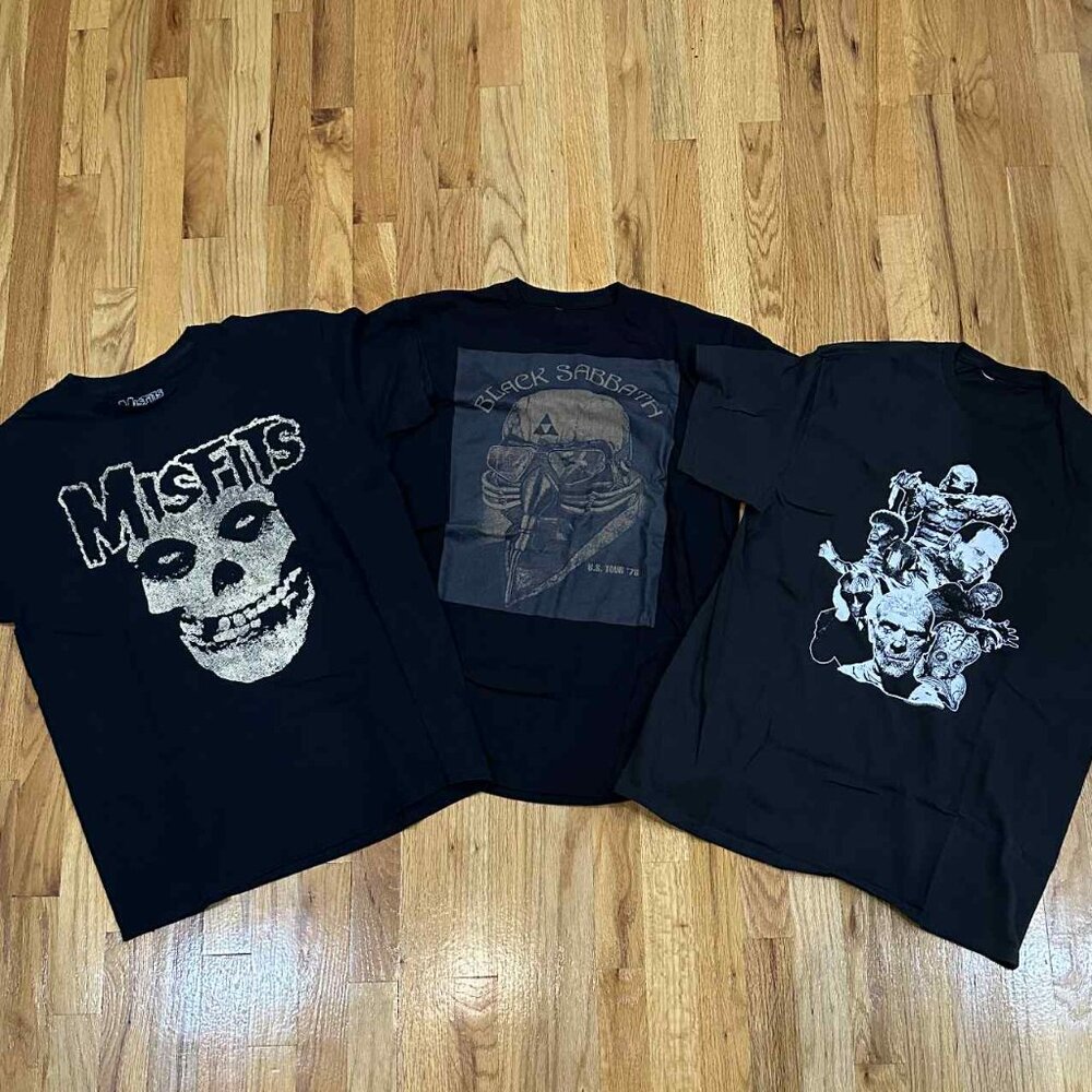 THREE Punk/Rock/Horror tee shirts, size L
